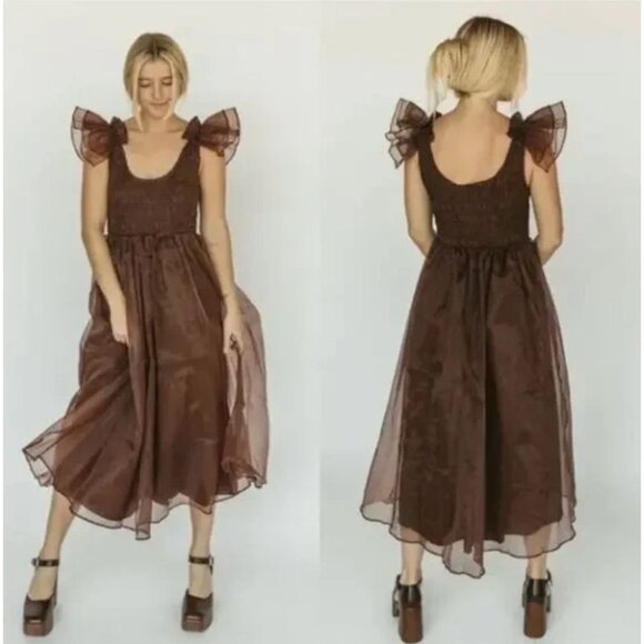 Sofie The Label Brown Taffeta Ruffle Midi Dress Size S Whimsigoth Fairycore - Picture 9 of 9
